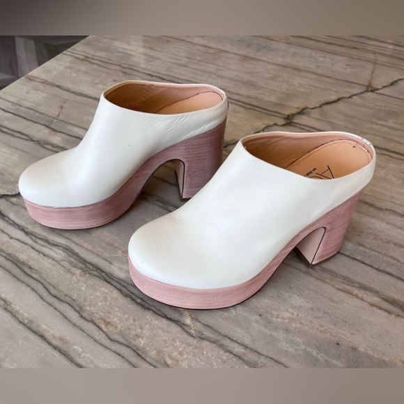 AGL ‘Sista’ Leather Platform Clogs Mules Ivory 7.5 Brand New - Picture 5 of 11